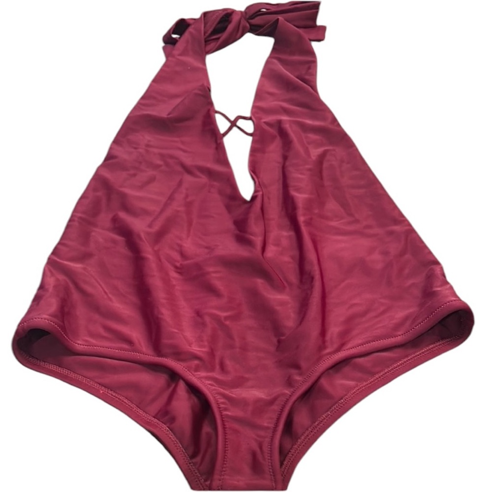 Ola Vida Maroon One Piece Halter Neck Swimsuit